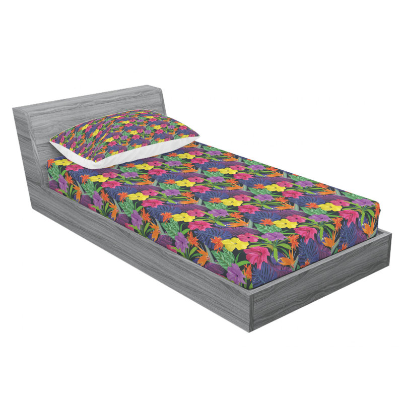 Microfiber Floral Sheet Set, Twin Sheet Set with Fitted Sheet