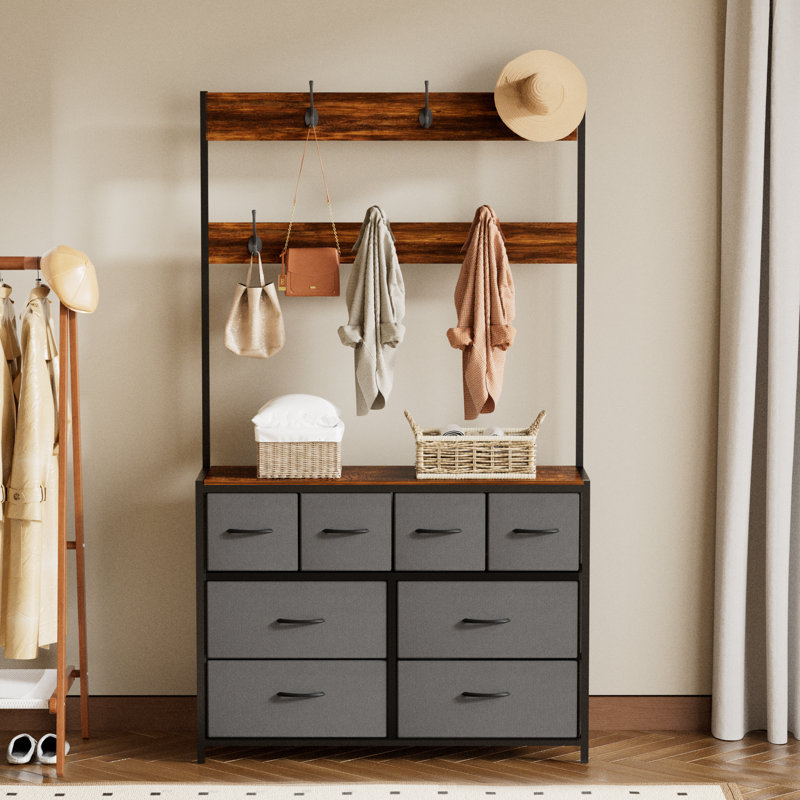 Dresser For Bedroom With 8 Drawer Dresser, Charging Station & 6 Hooks , Gray