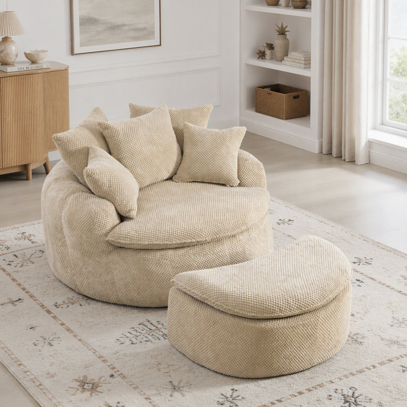 Chaise longue surdimensionnée avec repose-pieds, Tissu taupe, 2