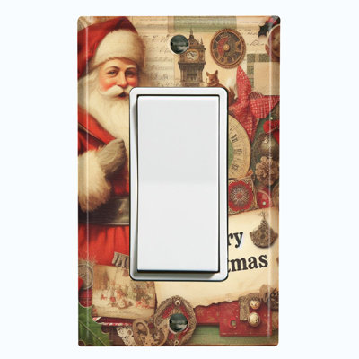 Plaque murale standard à 1 interrupteur à bascule avec carte de joyeux Noël «Old Santa Claus Merry Christmas»