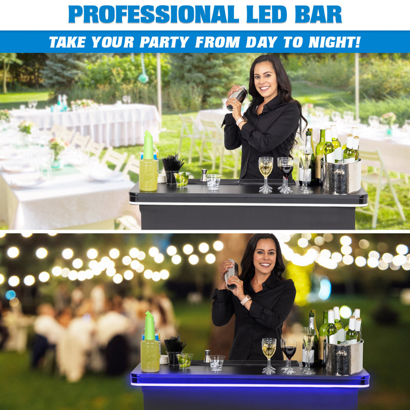 Black LED Portable Bar Table with Iron Frame and Melamine Top