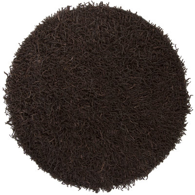 Tapis en cuir à poils longs brun foncé tissé à la main Reza Authentic
