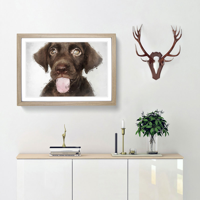 Chocolate Labrador Puppy in Abstract - Picture Frame Graphic Art Print, Oak Framed, 62cm H x 87cm W x 2cm D