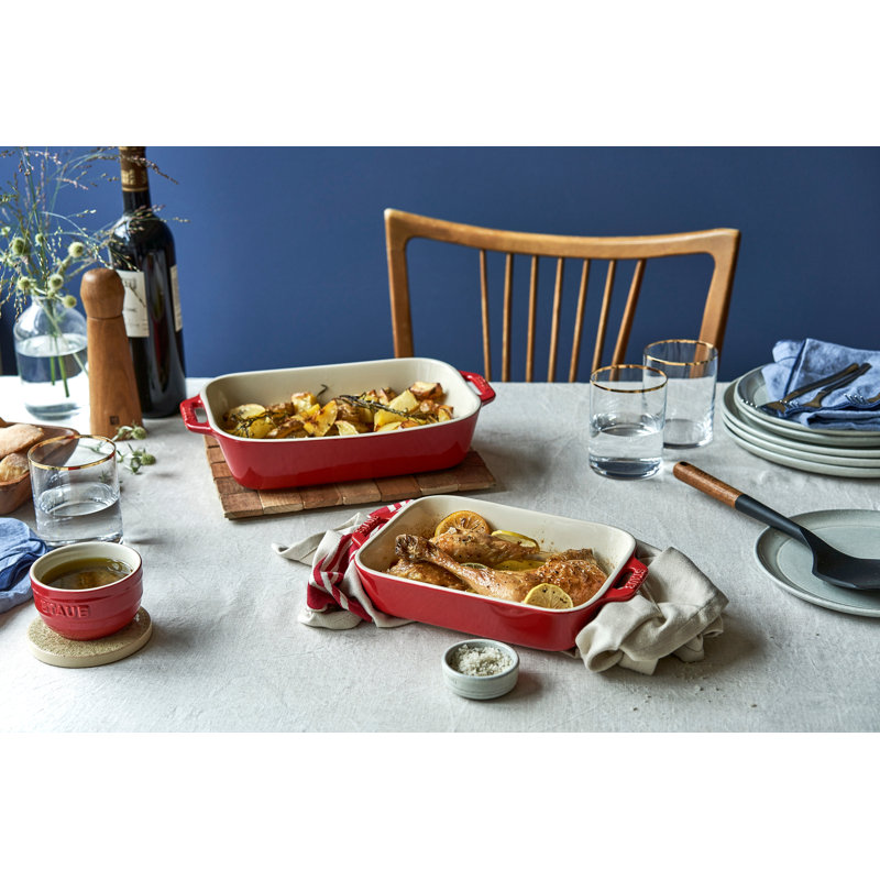 Ensemble de plats de cuisson rectangulaires en céramique 2 pièces, Cerise
