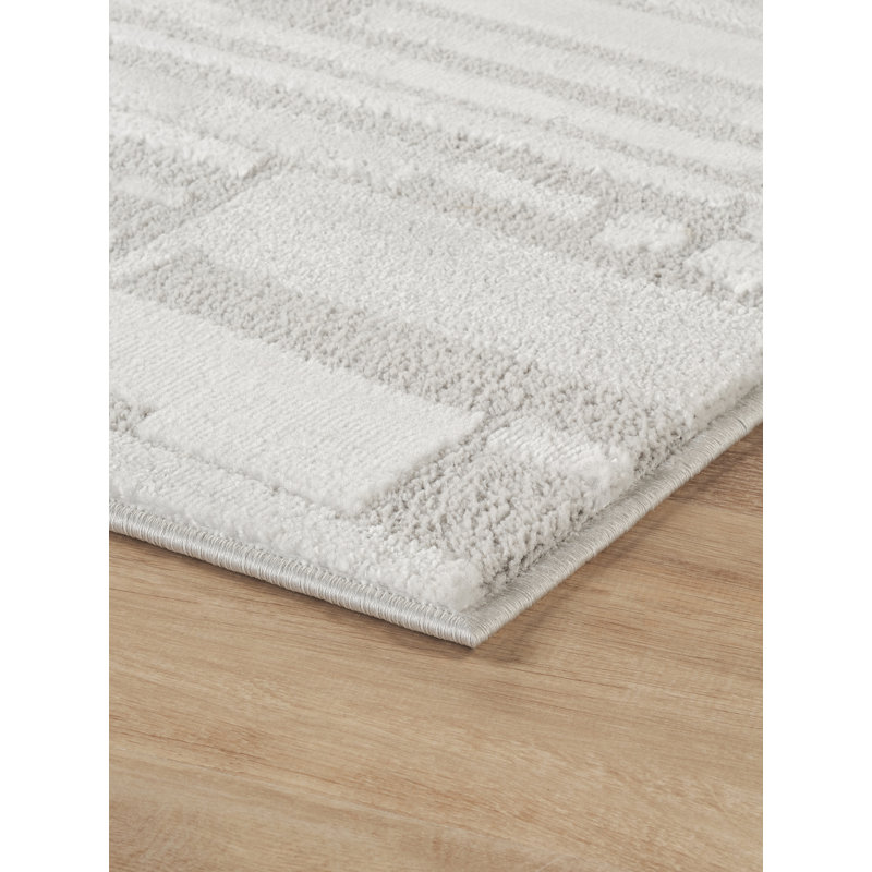 Hamilton Modern Metallic Sheen Area Rug - Polypropylene Weaving - Jute Backing - Blocked Bold Geometric Design Rugs, Silver