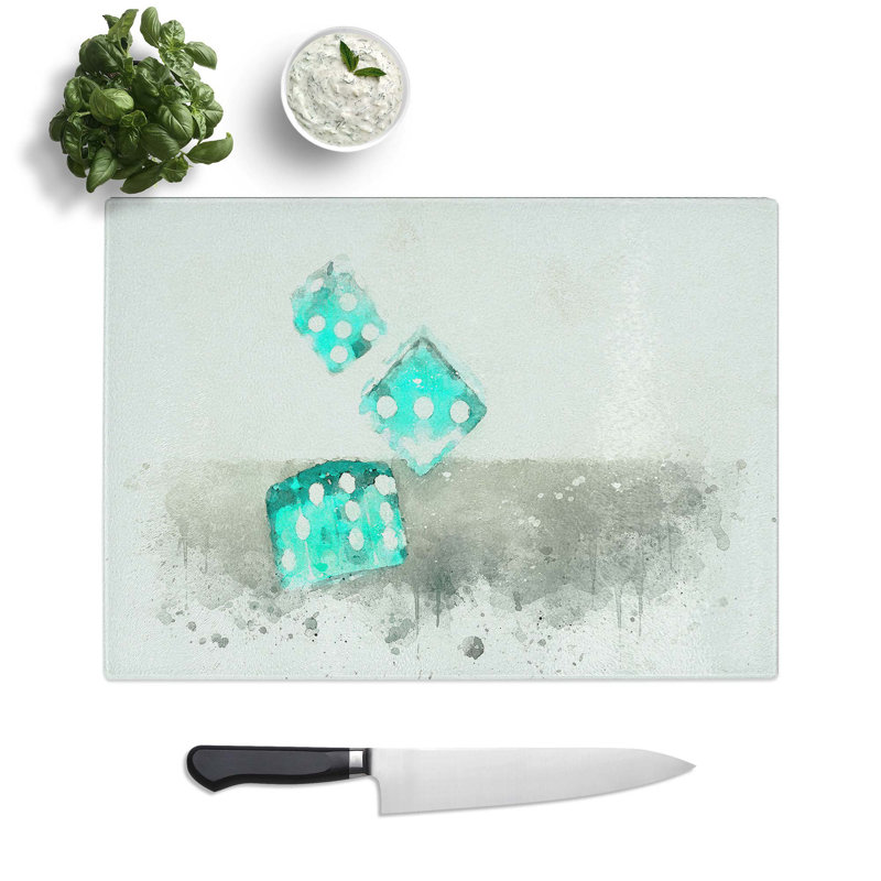 Tempered Glass Roll of the Dice Chopping Board, 39 cm W x 28.5 cm L