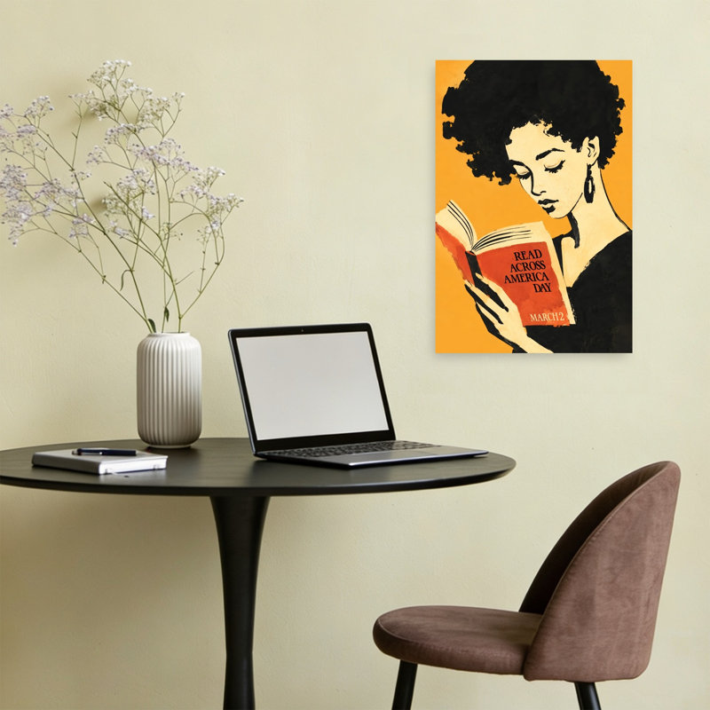 Femme afro lisant, portrait élégant de style vintage, impression d'art mural, H 24 po x l 16 po