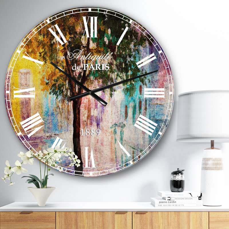 Couple Walking in Rain - French Country Wall Clock, Medium