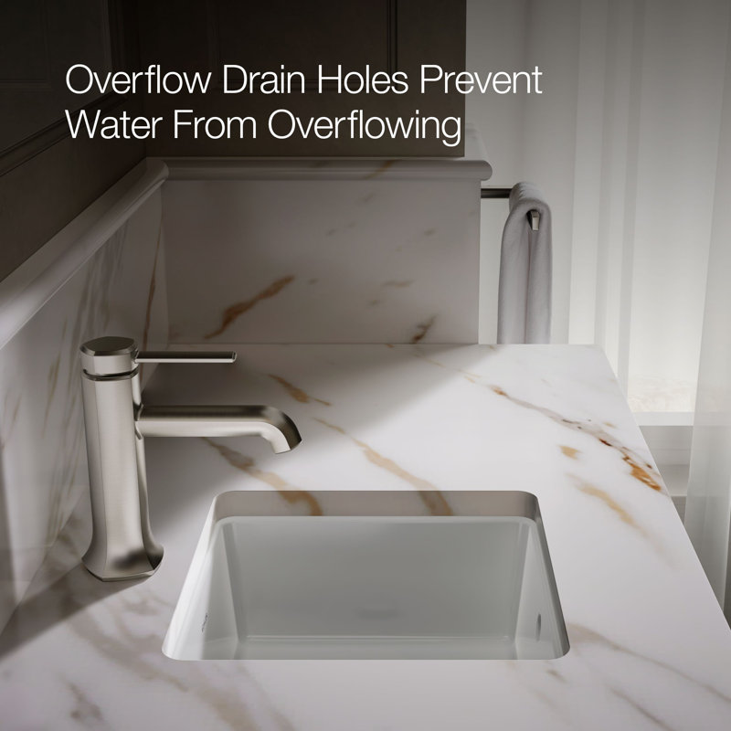 Verticyl Vitreous China Square Undermount Bathroom Sink with Overflow, White