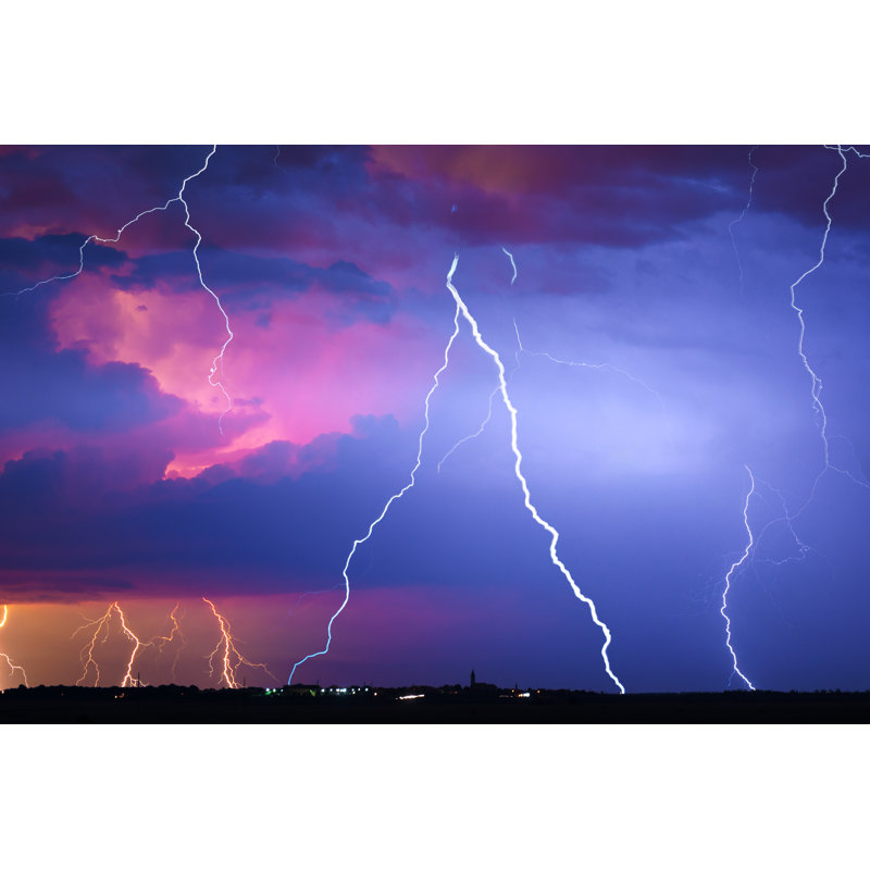 Lightning, Thunder And Rain During Summer Storm by Slavica - No Frame Print on Canvas, 20cm H x 30cm W