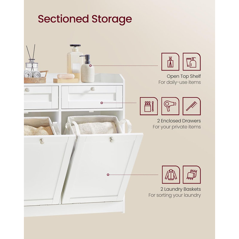 White Freestanding Bathroom Cabinet with Dual Hampers