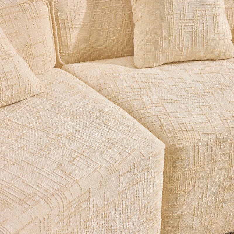 Canapé d'intérieur pour la maison, canapé courbé avec quatre coussins, Beige Fabric, Beige