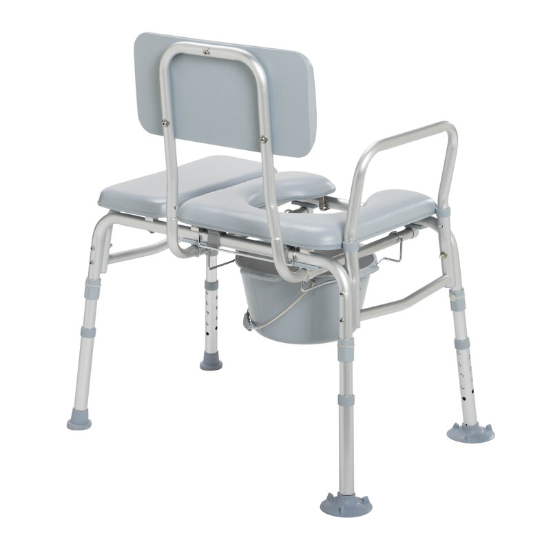 Gray Aluminum Cushioned Transfer Bench with Commode