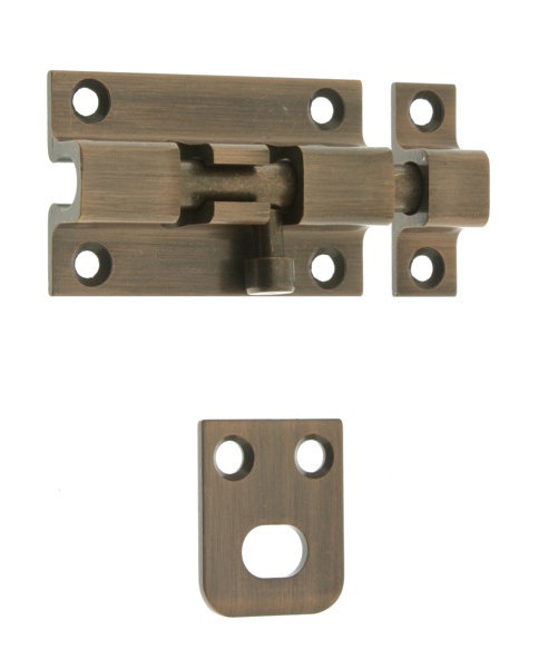 Solid Brass Security Barrel Bolt, Antique Copper