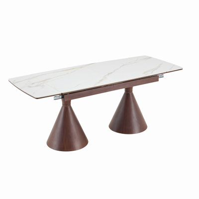 Extendable Stone-Top Dining Table with White Marble Pattern, 55.1”-78.7”