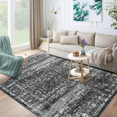 Tapis lavable rétro - tapis antidérapant à poils courts et motif floral délavé - salon chambre à coucher chambre de bébé bureau décor de ferme