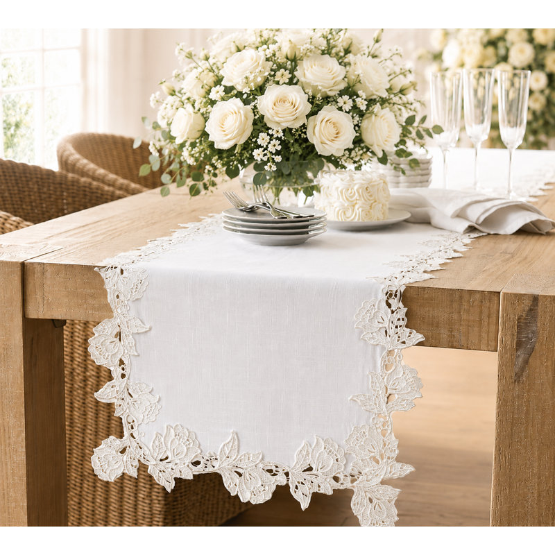 Sharmaine Table Runner, 36" L x 16" W, White