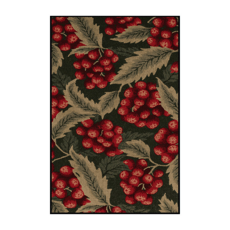 Washable Mulberry Red Fruits Area Rug, Runner 2' x 4'