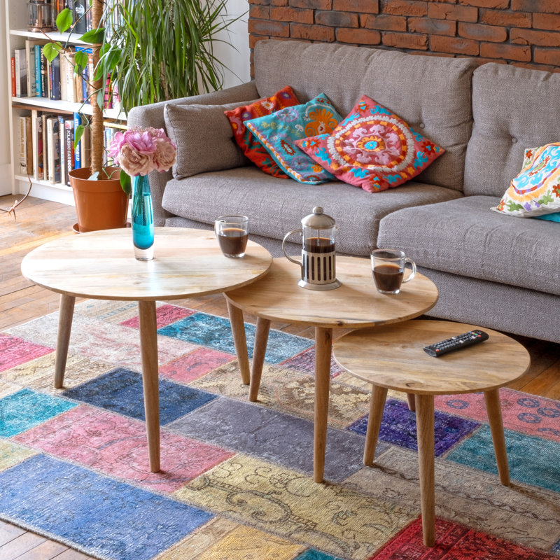 Cedres Solid Wood Side Table Set, Light Brown