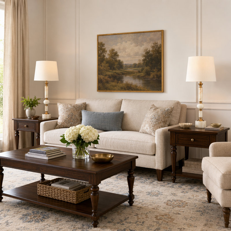 34.75" Marble Table Lamp With Oat Shade