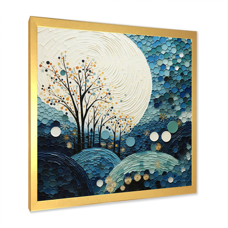 Teal White Mid Century Minimalist Rain II - Abstract Collages Canvas Print, H 36 po x l 36 po x P 1,5 po, Encadrement doré