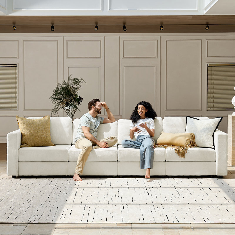 Tamariah Modern 316cm Wide 4-Seats Modular Sofa with Hidden Storage, Beige