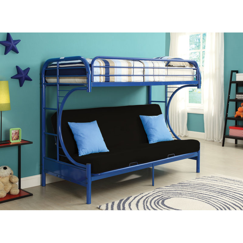 Alycea Futon Bunk Bed with Built-in Ladders, Twin Over Queen, Blue