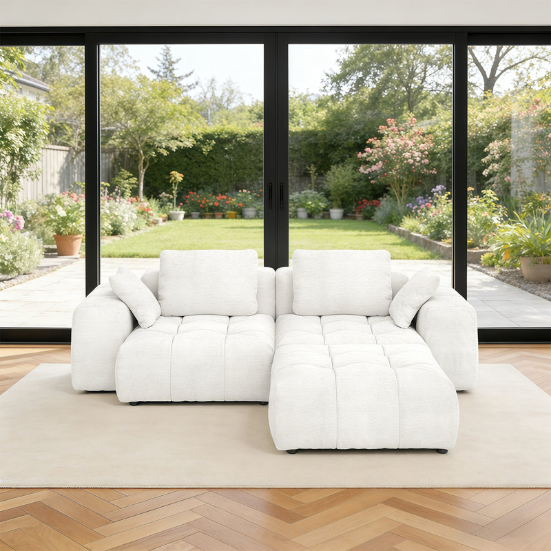 Canapé rembourré, canapé modulaire 3 places avec repose-pieds pour salon, Beige