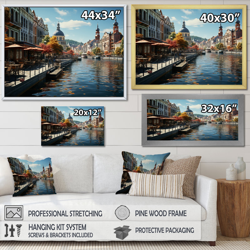 Marieluis, Allemagne, bord de mer, ville charmante - impression, 12" H x 20" W, Cadre flottant doré