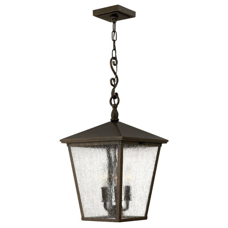 Trellis 3 - Bulb 23.3" H Mains only Outdoor Hanging Lantern, Incandescent, Aged Zinc, Clear Seedy