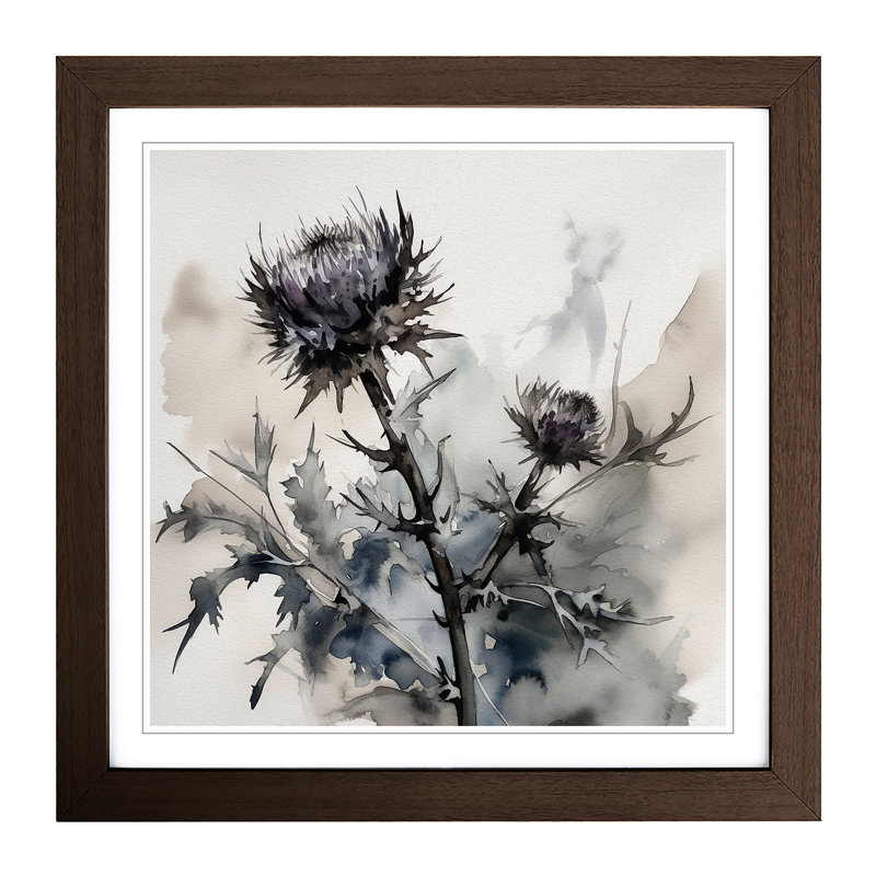 Thistle Ink Wash No.1 - Framed Print, Walnut