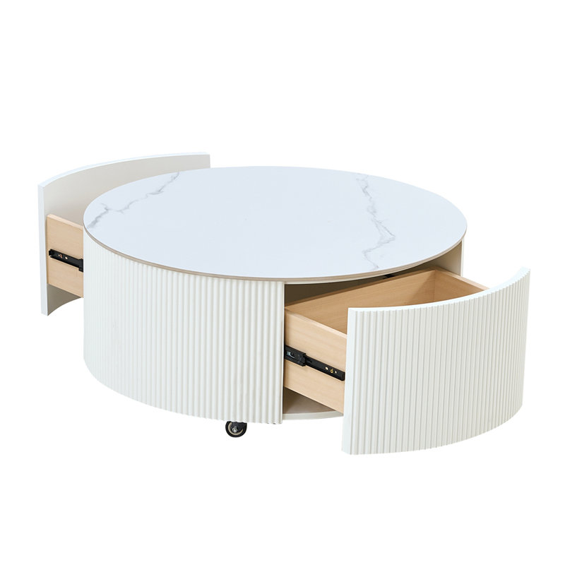 Table basse ronde avec rangement, Blanc
