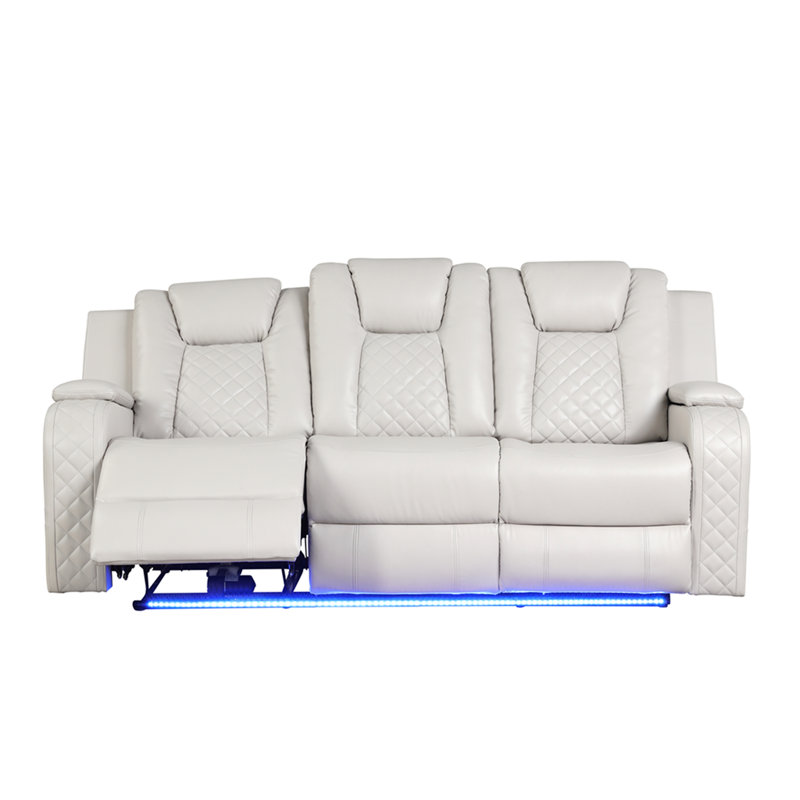 LED & Power Reclining Sofa Made With Faux Leather, Beige