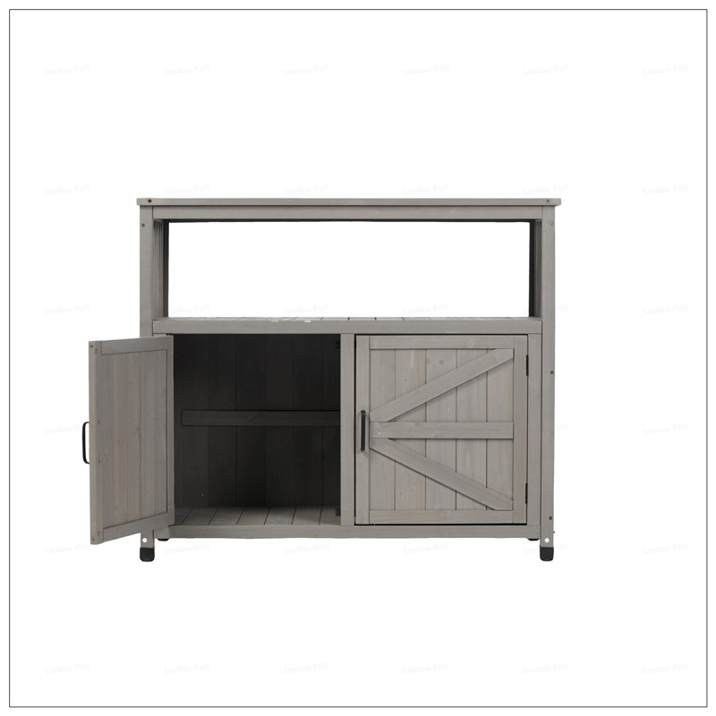 Wooden Patio Bar Table Set With Storage, Buffet Cabinet Sideboard For Outdoor And Indoor Use, Durable And Versatile, Gray