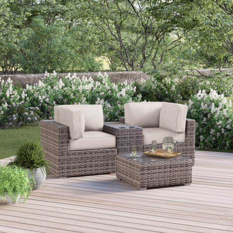 Ensemble de conversation pour 2 personnes avec coussins Sunbrella en osier Lazaro, Toile Sunbrella