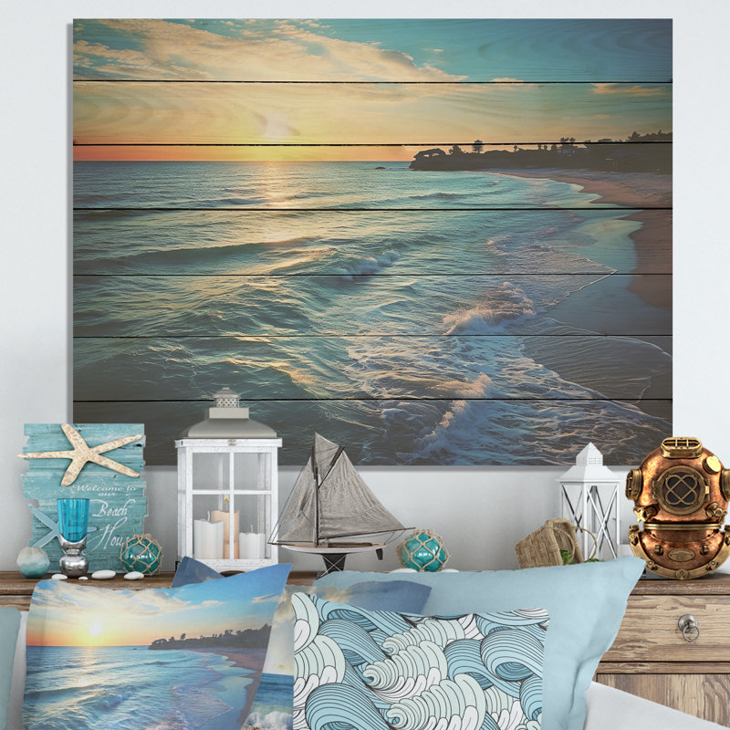 «Tranquil Shores Sunset Beach Horizon V» - Impression sur plage, H 10 po x l 20 po