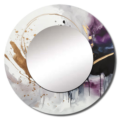 Omareon Circlar Design Solid Marble Art II - Marble Large Mirror, Modern Round Unique Wall Mirror Decor, Printed Metal Art