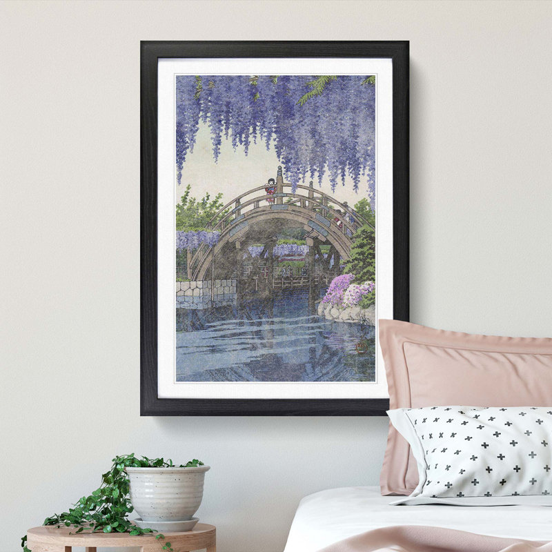 Wisteria at Kameido by Hasui Kawase - Picture Frame Painting Print, 36cm H x 27cm W x 2cm D, Black Framed