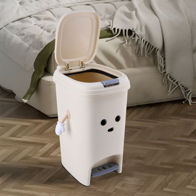 8L Foot Pedal & Press-to-Open Cream White Trash Bin