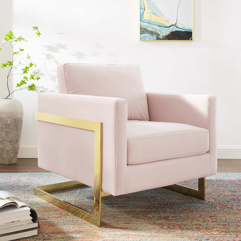 Posse Upholstered Fabric Accent Chair, Pink Polyester, Gold