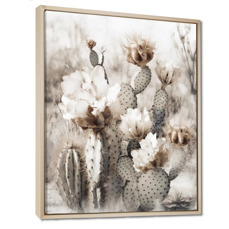 «Cream Desert Cactus - Cactus», art mural encadré, H 32 po x l 16 po, Cadre flottant érable