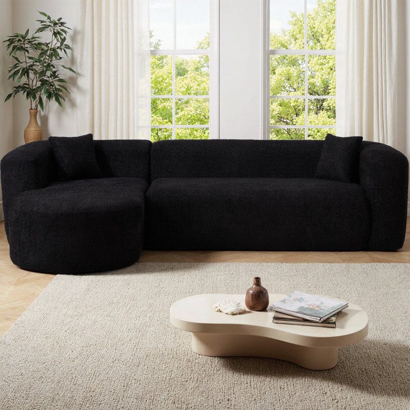 Canapé modulaire à dossier incurvé de 109,4 po, canapé en forme de L avec méridienne orientée vers la gauche et 2 coussins décoratifs, canapé en chenille pour salon et appartement, sans assemblage requis