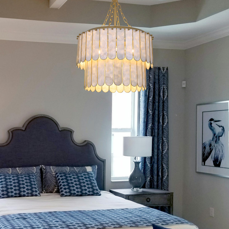5-light Capiz Chandelier Modern Seashell Round Hanging Pendant Lighting 