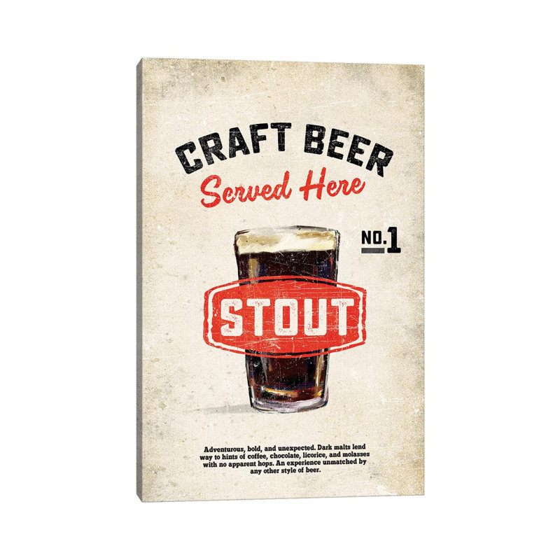 Craft Beer Stout Vintage Sign - Wrapped Canvas Print, 152.5 cm H x 101.5 cm W