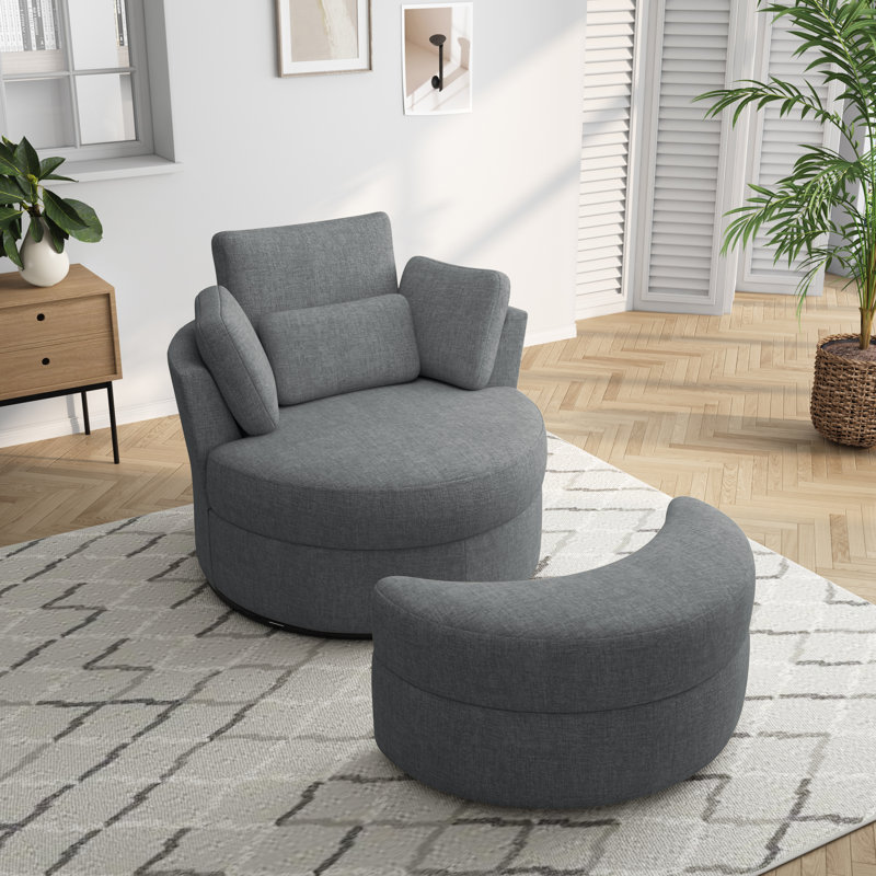 Niama Upholstered Lounge Chair With Pillow, Gray Polyester Blend