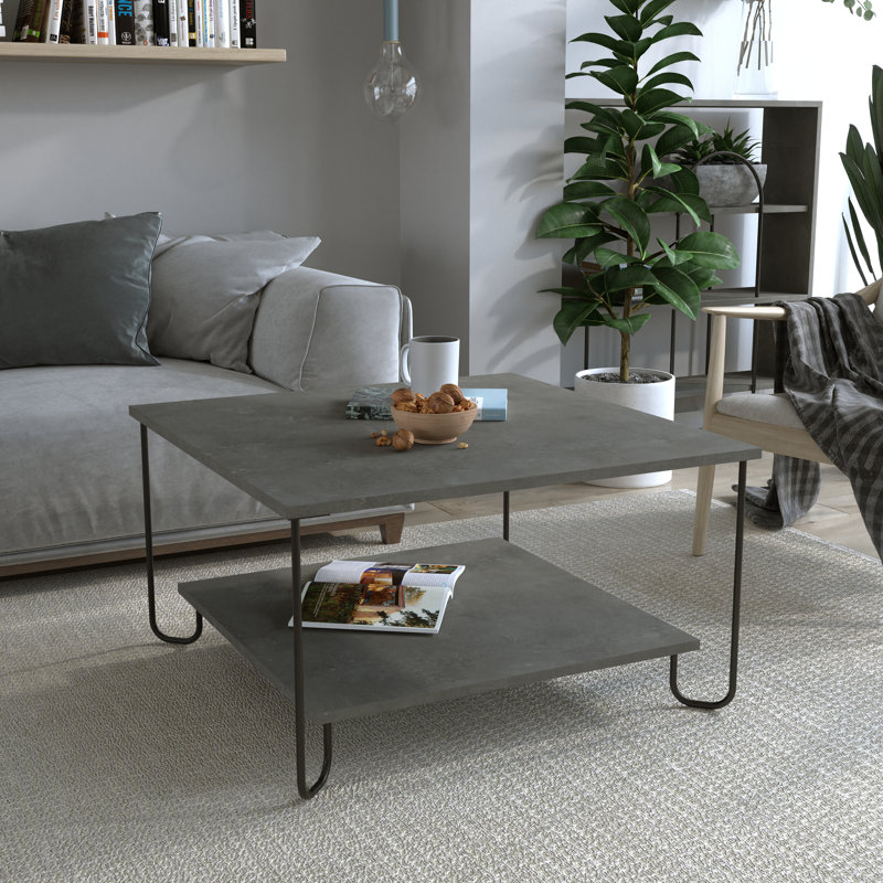 Cristiana Square Coffee Table with Storage | Sleek Design & Durable Metal Legs, Retro Grey