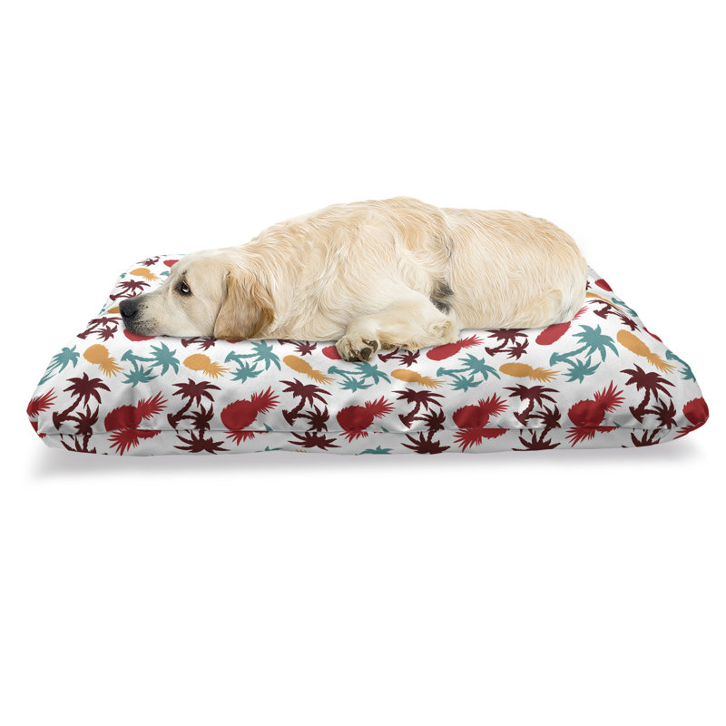 Lit pour animal de compagnie Ambesonne, ananas tropical multicolore, palmiers tropicaux multicolores, coussin à croquer pour chien et chat avec housse amovible, 24 po x 39 po, multicolore