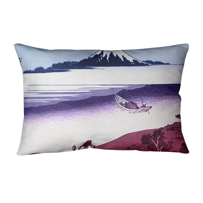 Coussin lombaire Tama River dans la province de Musashi, 20 po x 14 po, Bleu / Rose, Bourre en polyester