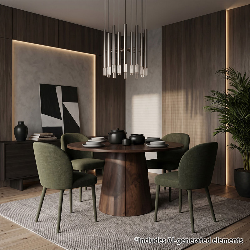 Ensemble de salle à manger extensible Modern 47 "à 83" avec chaises rembourrées en chenille, 5 Pieces: Table, 4 Chairs, Green