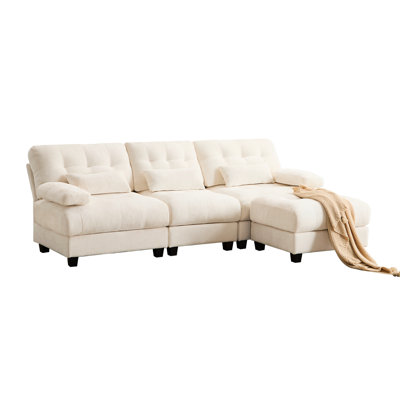 93-Inch 3+1 Seating Design With , 4 Adjustable , 350Lb Weight Capacity Per Seat, Chenille Fabric In Beige, 3 Throw Pillows And , Design, 4 Backrests, Limit Beige Chenille,